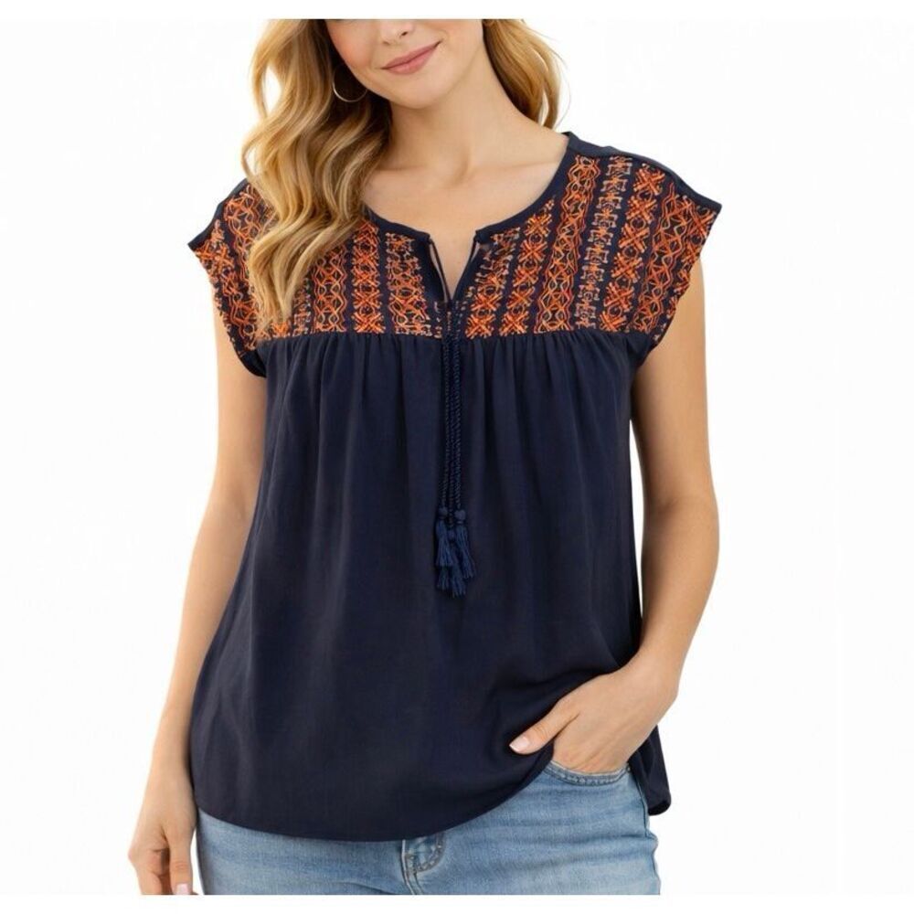 Artisan NY embroidered beaded boho blouse M